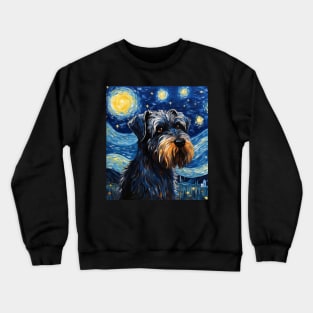 Standard Schnauzers Immersed in The Starry Night's Enigmatic Artistry Crewneck Sweatshirt